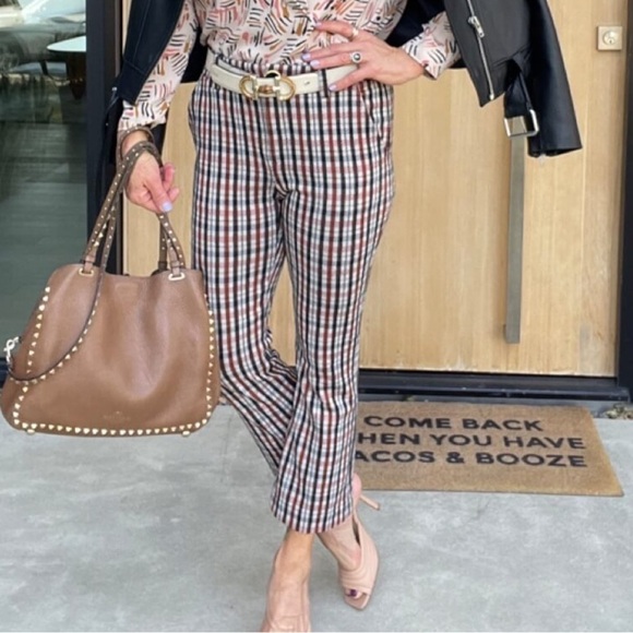 CAbi Pants - Cabi #4131 Jazzy Kick Flare Brown Plaid Trouser Pant Size 4